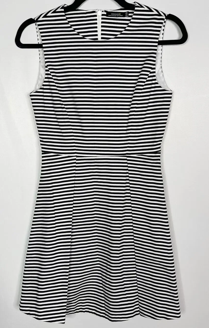 Kate Spade Saturday 00 Black White Pencil Striped Let Loose Fit and Flare Dress